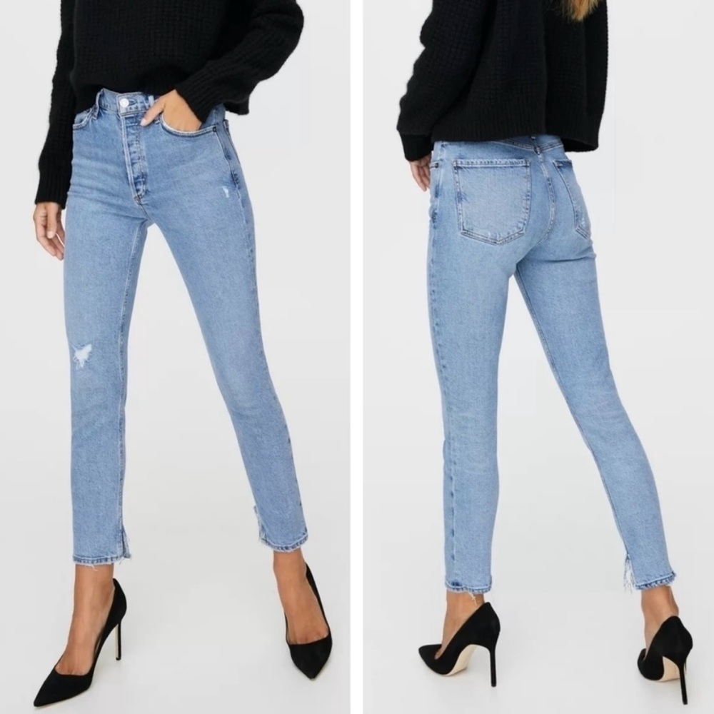 AGOLDE Women’s Sz 25 Jeans Nico High Rise Slim Distressed Denim Blue Button Fly